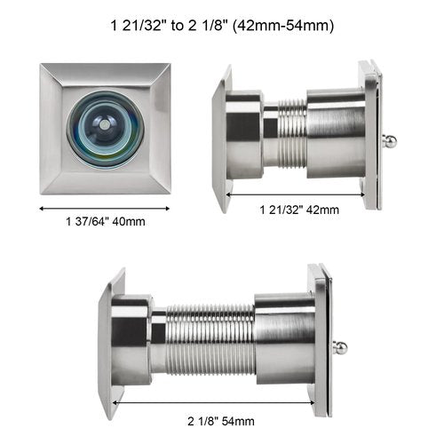 Earl Diamond Solid Brass Square HD 220 Degree Door Viewer Peephole with 28mm Drill Bit and Privacy Cover, Compatible with Door Thick from 1-21/32" to 2-1/8", Satin Nickel