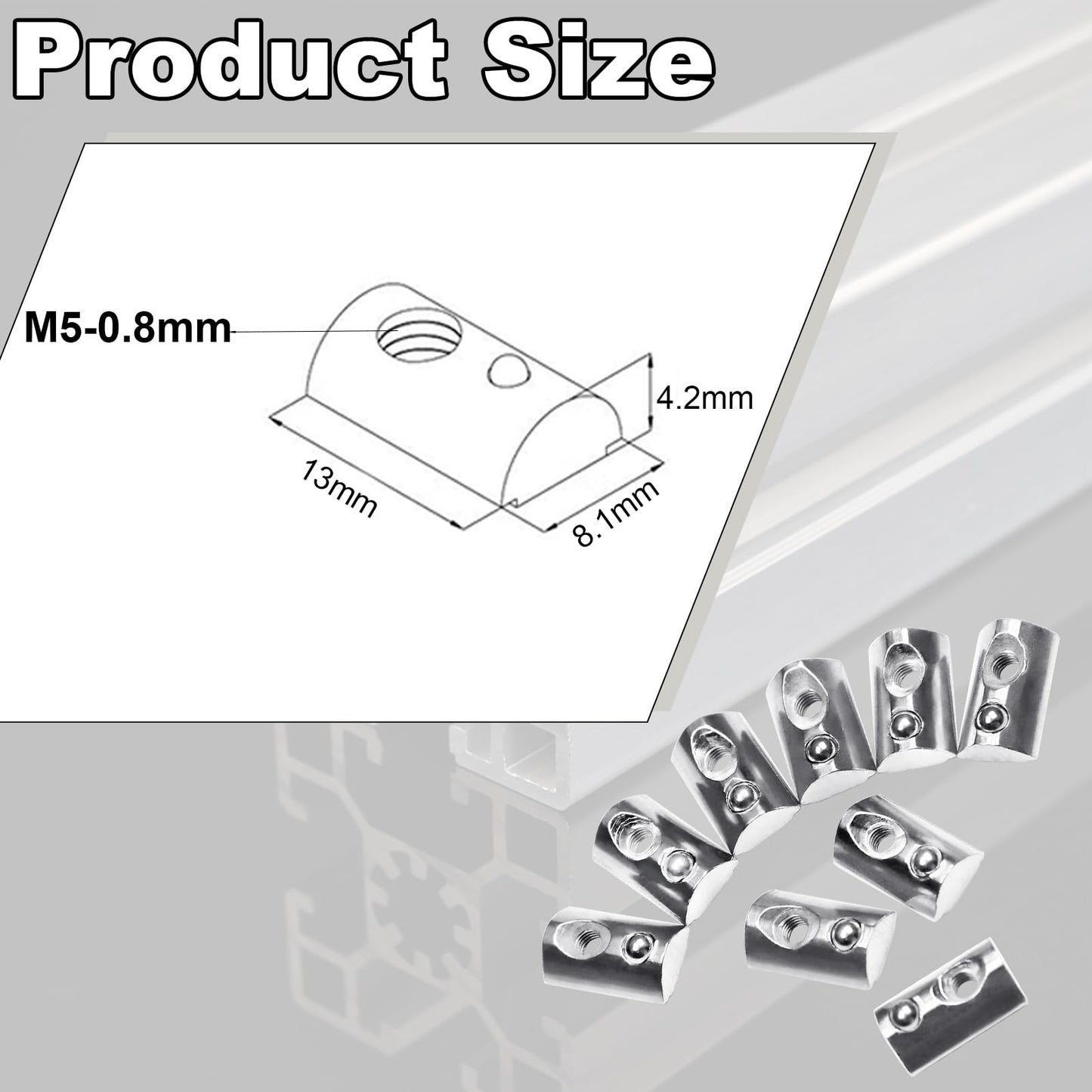 M5 Spring Loaded T Nut 70pcs M5x0.8mm Half Round Roll T-Nuts Carbon Steel Nickel Plated for 20x20 20 Series Aluminum Extrusions 3D Printer Replacement Tiny Nuts
