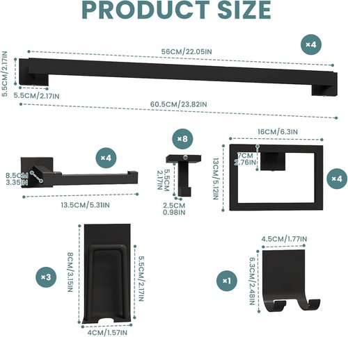 Noliven 24 Pieces Bathroom Hardware Set, 23.6 Inch SUS 304 Stainless Steel Matte Black Bathroom Accessories Set, Towel Racks for Bathroom Wall Mounted, Toilet Paper Holder, Toothbrush Holder