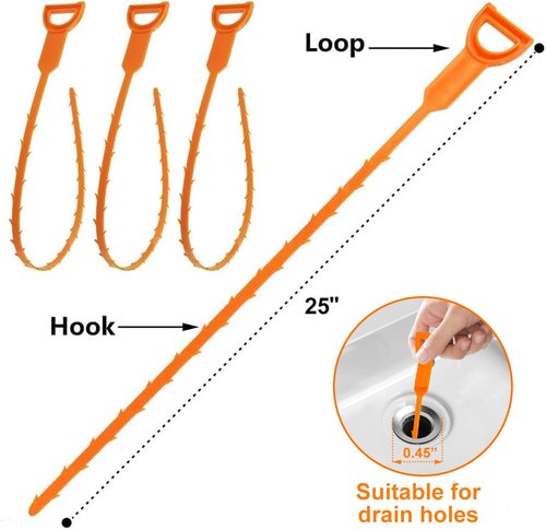 Forlivese 3 Pack 25 Inch Drain Snake,Drain Clog Remover,Sink Snake for Sewer Kitchen Sink Bathroom Tub Toilet Clogged Drains Relief Cleaning Tool