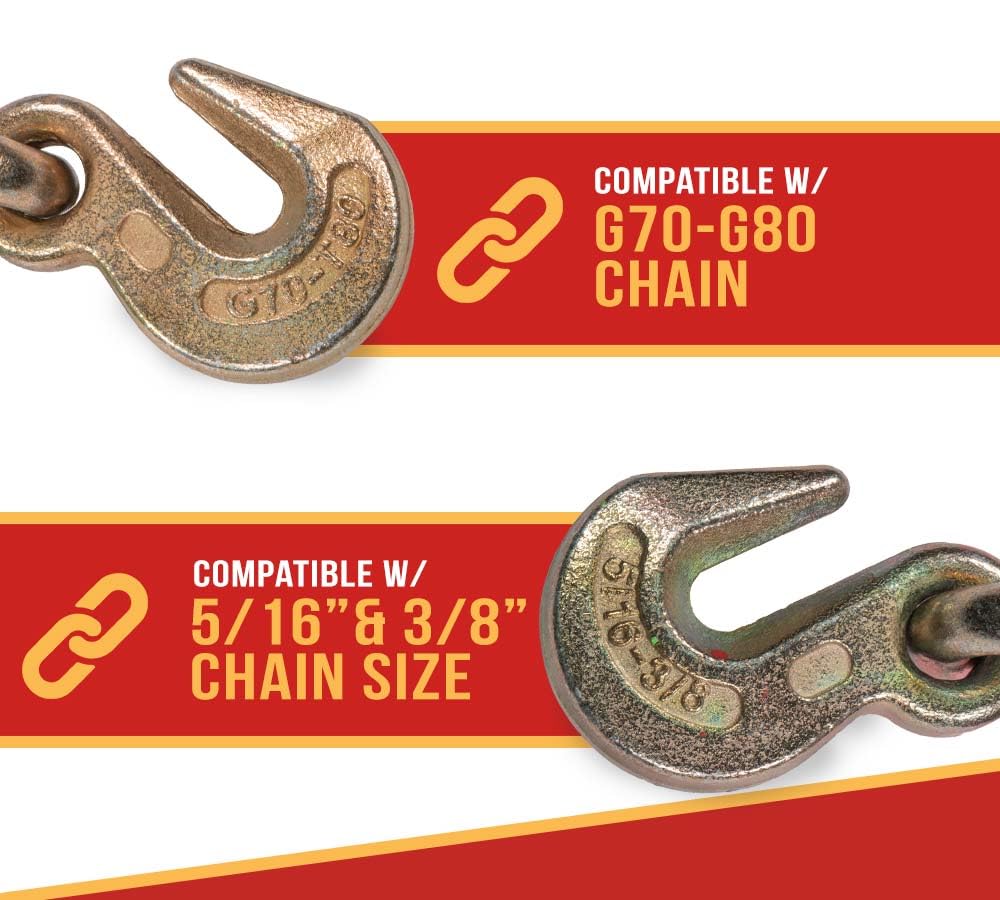 Mytee Products 4 Pack 5/16" - 3/8" Hi-Viz Green Heavy Duty Folding Handle Ratchet Load Binder w/Grab Hook 7,100 lbs WLL | Tie Down Hauling Chain Binders for Flatbed Truck Trailer