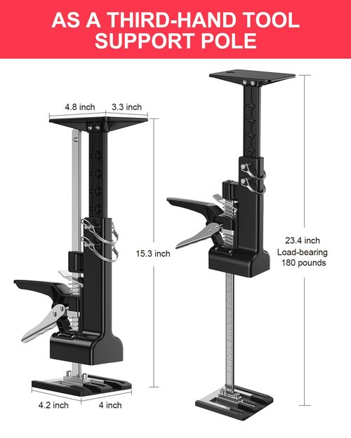 Kolvoii Cabinet Jacks for Installing Cabinets 2 Pack, Hand Lifting Jack Tool Multi-Function 0 to 23.4 Inches Drywall Lift Height Adjustment Third Hand Support System