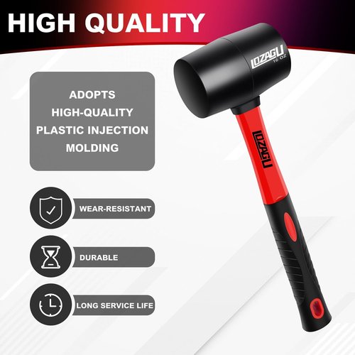LOZAGU 8oz Rubber Mallet Hammer, Fiberglass Handle, Rubber Mallet for Flooring, Tent Stakes, Woodworking, Camping, Soft Blow Tasks without Damage