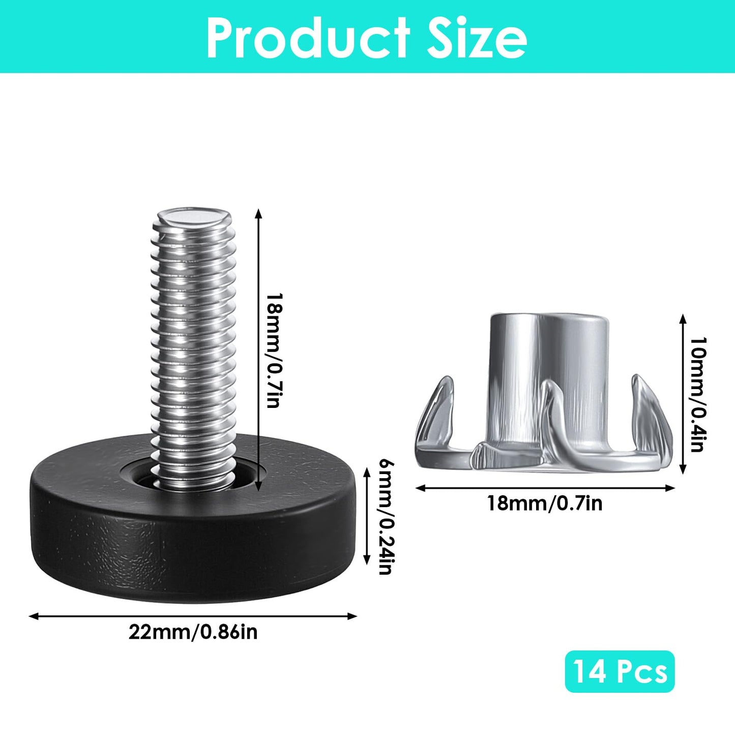 YBEATY 14 Pcs Thread Leveling Feet Heavy Duty Glide Chair Legs Antislip Individual Adjustable Furniture Levelers Threaded Screw on Table Feet for Cabinets Stool Desk Dresser Furniture