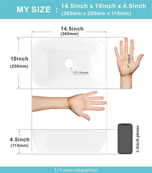 J-FAMILY JFBS88 14.5'' x 10'' Bathroom Small Vessel Sink Above Counter White Porcelain Ceramic Sink Bowl Small Vanity Sink Lavatory Wash Basin