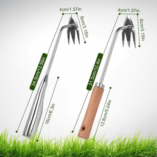 XieJY Manual Weed Remover Tool for Lawn and Garden, 2025 New Weeding Artifact Uprooting Weeding Tool with Handle, Weed Puller Tool 3 Tooth Manganese Steel for Gardening Backyard Farm (13.58 in)