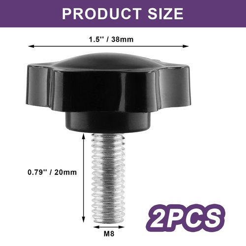 LifCratms M8 x 20mm Thread Star Knob 2Pcs, Plastic Hex Shaped Clamping Knob Handle Hand Tightening Screw for Umbrella Base Replacement