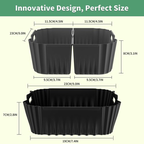 Air Fryer Silicone Liners Square for Ninja Air Fryer AF141 AF142 AF181 5-6.5QT, 3 Pack Reusable Silicone Pot Baking Accessories for Cosori 6QT, Instant, Chefman 5QT to 8QT AirFryer, 2 In 1 Liners