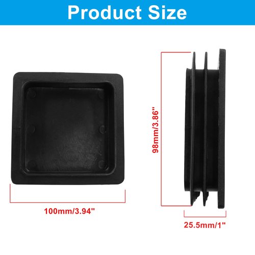 Bonsicoky 4 Pack 4" Square Plastic Plugs, Black Tubing End Caps Plugs Insert for Square Tube and Furniture Legs