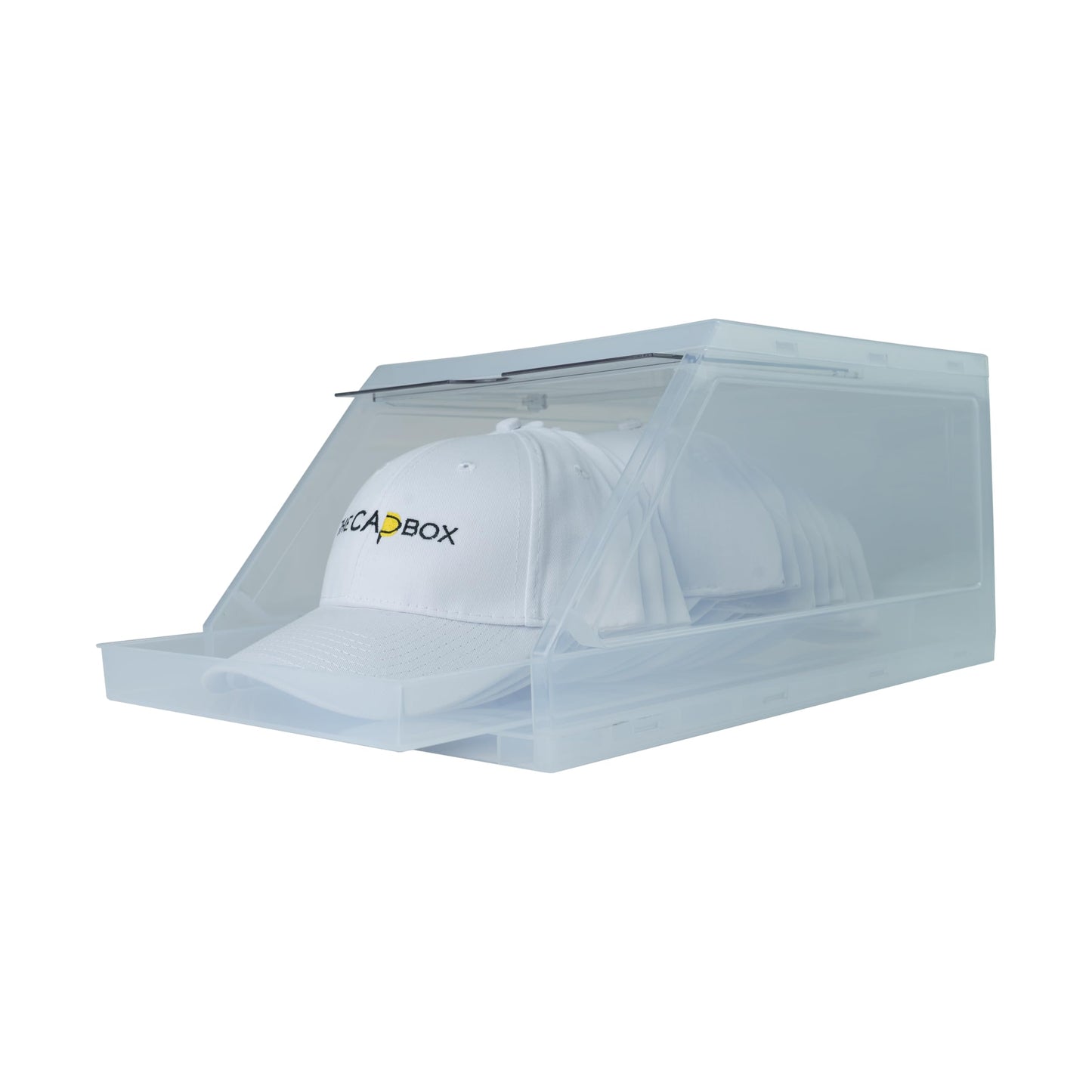The CapBox 2.0 (2 Pack Clear) Hat Organizer for Baseball Caps, Stackable Sliding Tray Hat Rack & Hat Holder Hat Hanger Cap Storage Container 2 Yr. Warranty Anti Tilting & Tray Stopper (Clear)