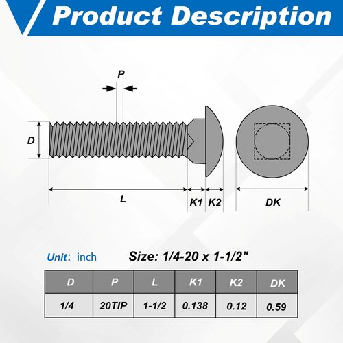 Zonon 25 Sets 1/4-20 x 1-1/2" Stainless Steel Carriage Bolts and Nuts Kit Round Head Square Neck Carriage Bolts Screws and Hex Nuts and Flat Washers, Stainless 18-8 Full Thread Coverage (Silver)