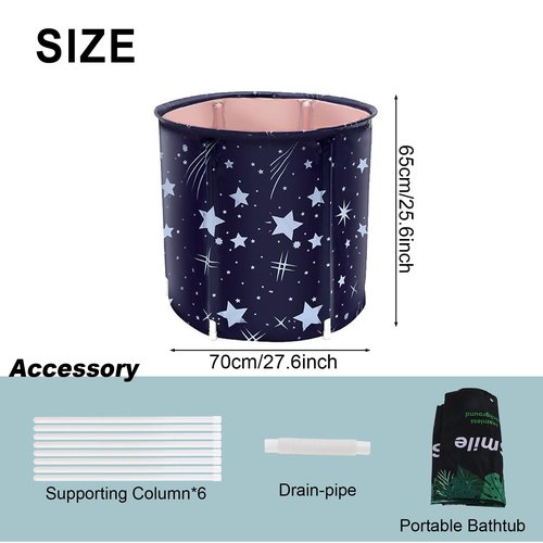 STARBRILLIANT Portable Foldable Bathtub, Collapsible Adult Travel Bath Tub for Camping, Home & Spa, Space-Saving Storage, Durable PVC Material (Starry Sky B, 27inch)