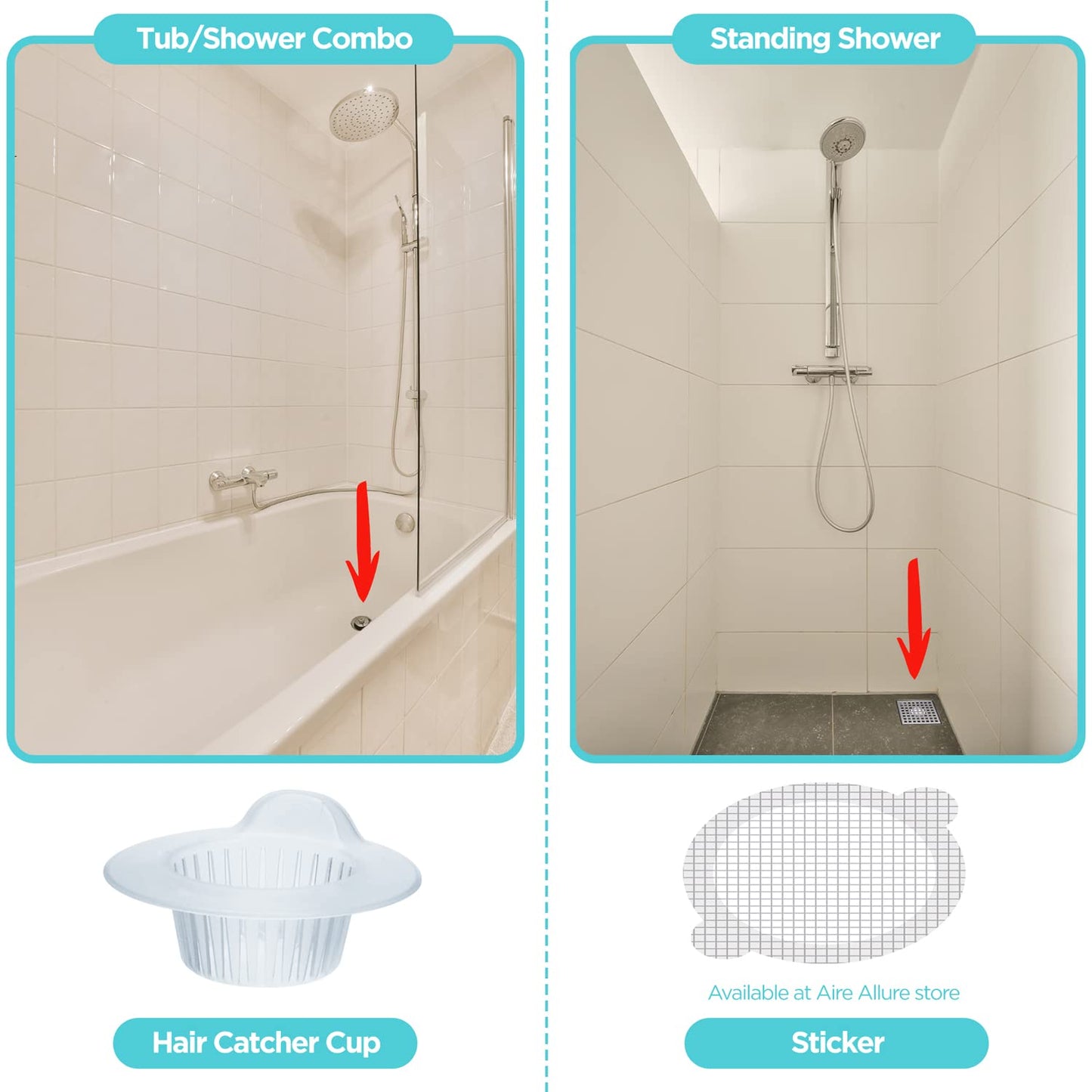 Aire Allure, 25 Pack, Hair Catcher for Bathroom Sink or Bathtub, White, Large