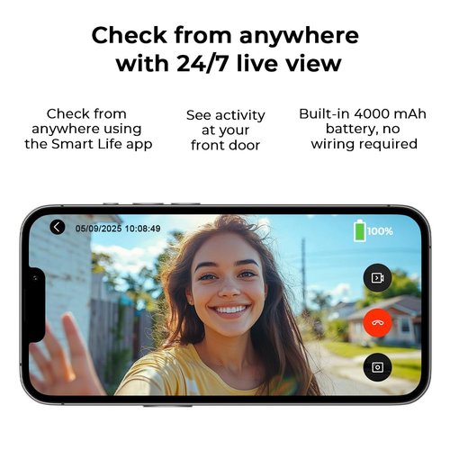 PGST 2K Wireless Video Doorbell Camera, No Monthly Fee, Head-to-Toe View, Night Vision,AI Motion Detection, Battery Powered, Easy Installation, 2.4GHz WiFi, IP65 Weatherproof