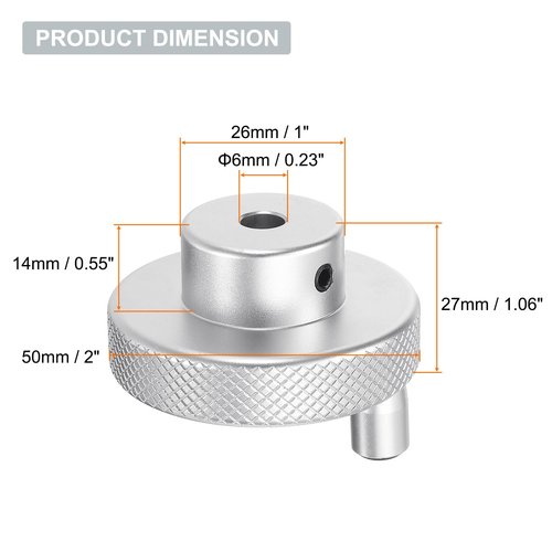 HARFINGTON Aluminum Alloy Handwheel 50mm OD 6mm Bore Lathe Hand Wheel with Rotate Handle Aluminum Milling Machine Handle with Wrench and 2pcs Screws for Milling Machine Lathe, Silver Tone