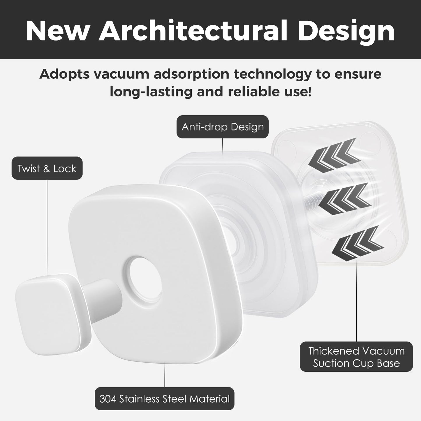 WingWider Shower Hooks for Inside Shower,Reusable Suction Cup Hooks for Glass Window,Mirror,Removable Towel Hooks for Bathroom,2 Pack(White)