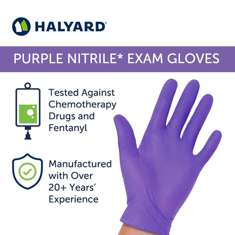 HALYARD Purple Nitrile Gloves Powder Free Disposable Medical Exam Gloves Dental Chemo Protection 5.9 mil 9.5 In Large Purple 55083 (Case of 1000)