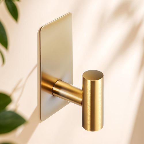 YUXIANLB 2 Pack Heavy Duty Stainless Steel Wall Hooks Brushed Gold Waterproof Adhesive Hooks for Bathroom Kitchen Bedroom Garage Boat Outdoor Use Strong Sticky Hook for Towels Coats Hats