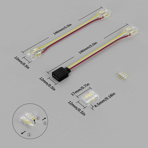 PAUTIX 10mm Connectors for CCT COB LED Strip Light 3 Pin Solderless Terminal Extension Connection Kit,4pcs Dual End Extension Connectors,2pcs Strip to DC Plug Extension Wire,4pcs Gapless Connectors