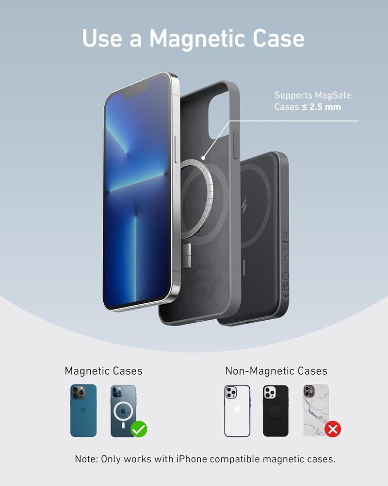 Anker 621 Magnetic Portable Charger (MagGo), 5,000mAh Wireless Power Bank with USB-C Cable, Magsafe-Compatible Battery Pack for iPhone 16/15/14/13/12 Series