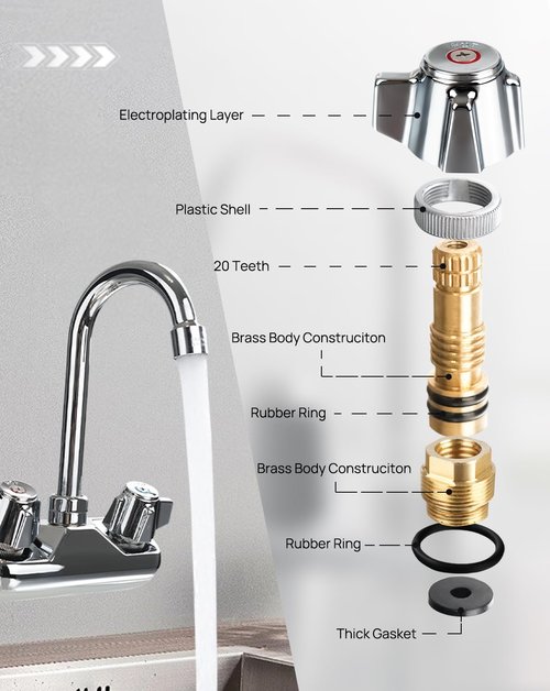 Phivan 4" Brass Faucet Handle Cartridge Replacement Stem Assembly Faucet Valves Hot and Cold Knob Handle Kit with Stem for Kitchen & Bathroom Knob Handles