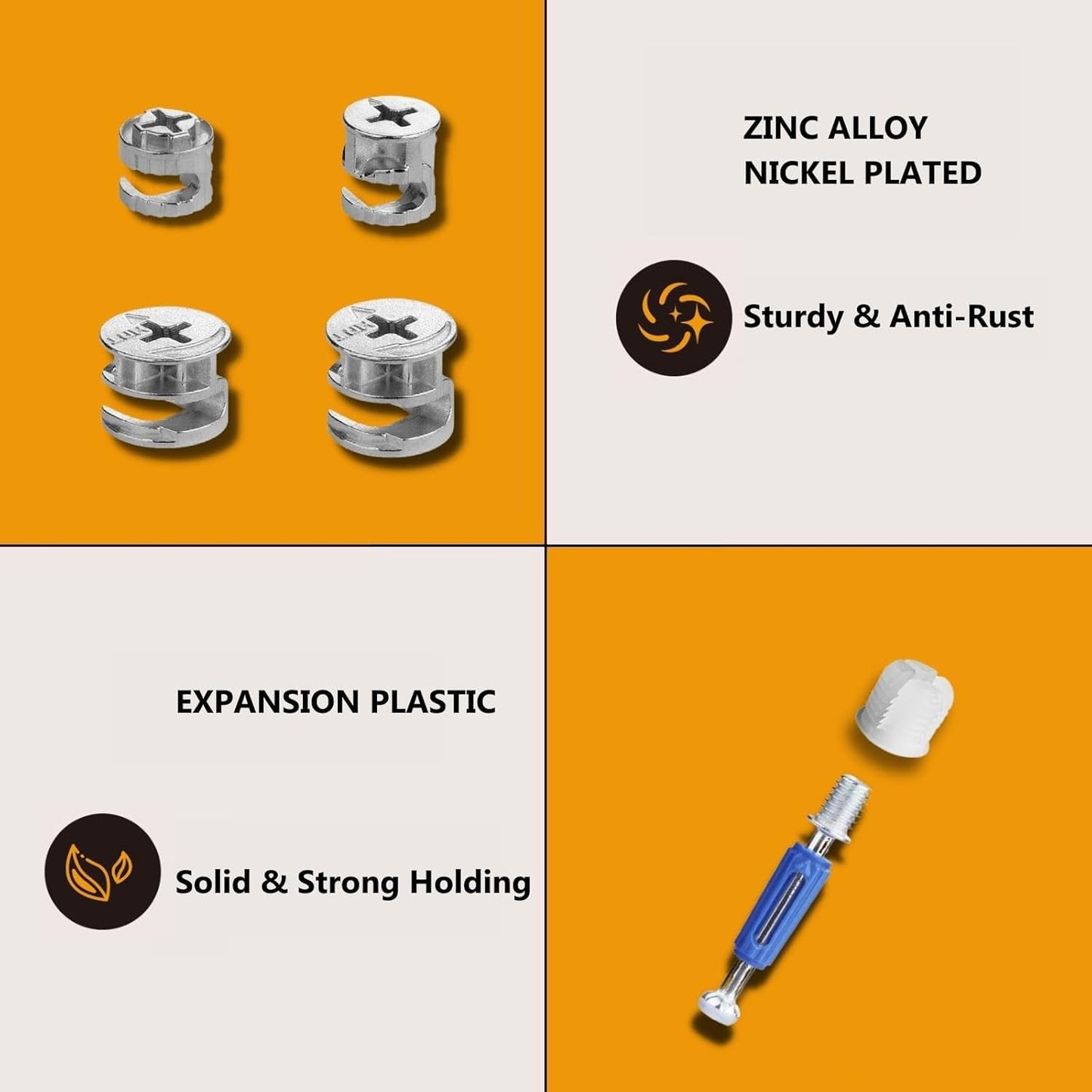 Cam Locks for Furniture 90 Pcs 3-in-1 Eccentric Wheels, Furniture Cam Lock Fasteners Compitable with IKEA Hardware Parts, Multi-Size Repair Spare Parts Nut & Bolt Assortment Sets