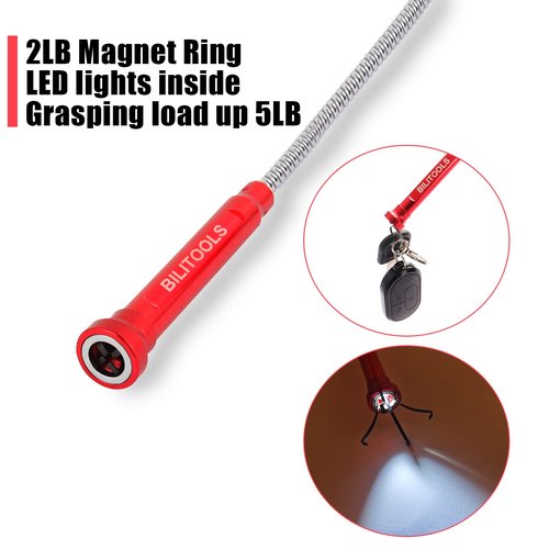 BILITOOLS Flexible Magnetic Grabber Pickup Tool, 24.4" Flex Magnet Pick Up Tool Bendable with 4 Claws