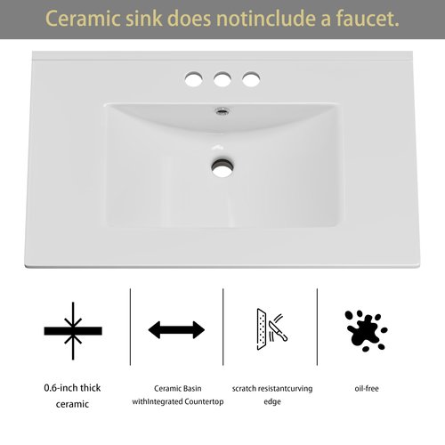 OLD CAPTAIN Bathroom Vanity with Ceramic Sink, 30" Freestanding Quick Assembly Bathroom Vanity Cabinet with Storage, White