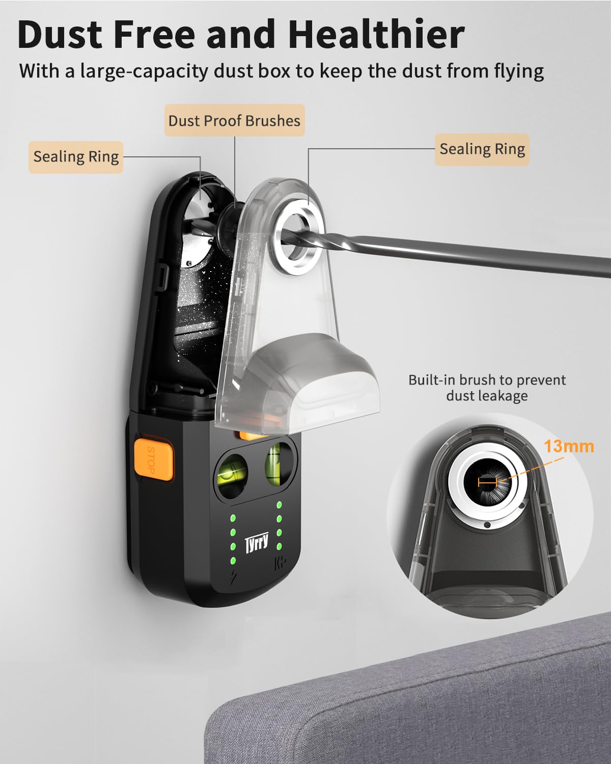 Tyrry 4-in-1 Multifunctional Laser Level Tool with Drilling Dust Collector, Wall Bracket, Electronic Vacuum Suction Cup, Level Tool with Rechargeable Battery for Picture Hanging, Home Renovations