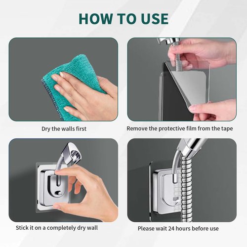Shower Head Holder Wall Mount, 360° Adjustable Handheld Shower Head Holder, No-Drill Strong Adhesive Shower Wand Holder, Waterproof Shower Handle Holder for Bathroom Accessories chrome finish