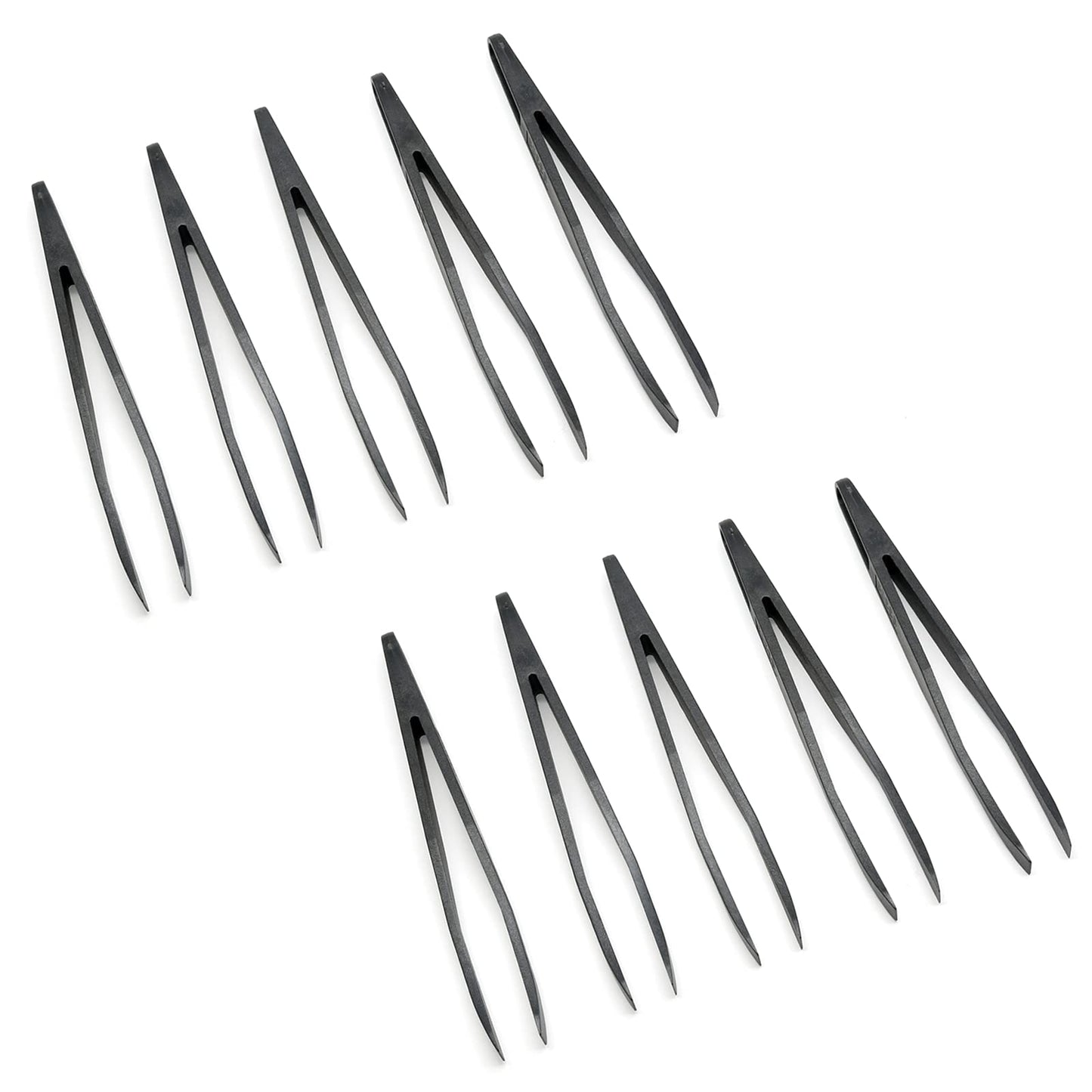 Qjaiune 10Pcs Flat Tip Plastic Tweezers, Anti-Static & Anti-Magnetic Tweezers, Precision Tweezers Set for Crafts Electronics, DIY, Repair Tool (4.6 Inch, Black, 93308)