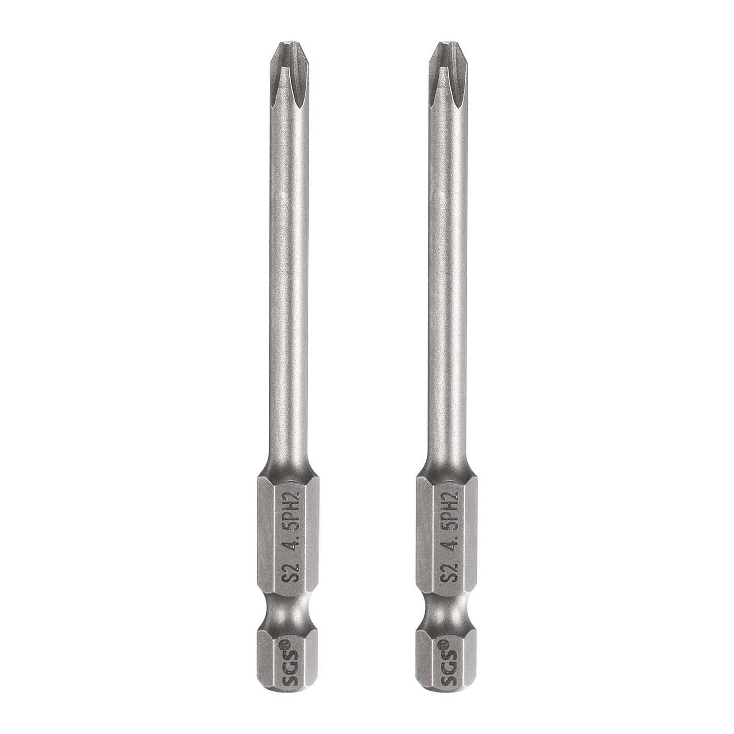 HARFINGTON 2pcs #2 Phillips Screwdriver Bit PH2 1/4" Hex Shank 3" (75mm) Long 0.18" Rod Magnetic Cross Head Drill Bits S2 Steel Industrial Screw Driver for Electric Power Tools, Gray