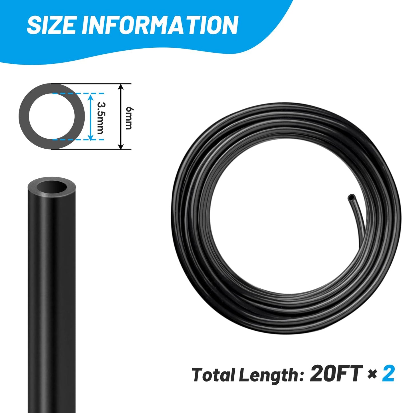 EcoBrisa Boat Speedometer Pitot Tubing Universal Marine Boat Speedometer Pick-up Pitot PVC Tubing Black Food Grade PVC Hose Tube Pipe for Pump Transfer (3.5mm ID x 6mm OD,20 Ft,2Roll)