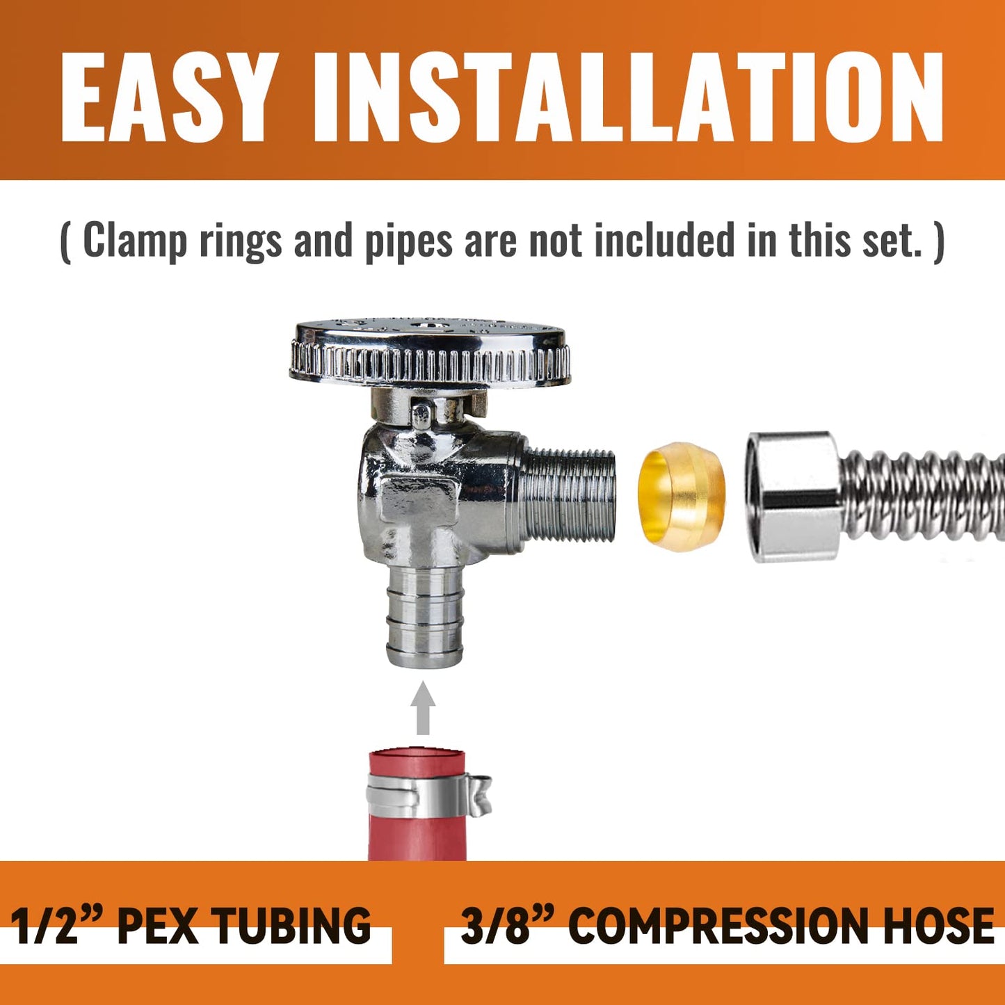 SUNGATOR 10-Pack Angle Stop Valve, 1/2" PEX x 3/8" OD Compression, Quarter Turn Chrome Plated, 1/2 inch Pex Shut Off Valves for Faucet and Toilet, UPC Certified