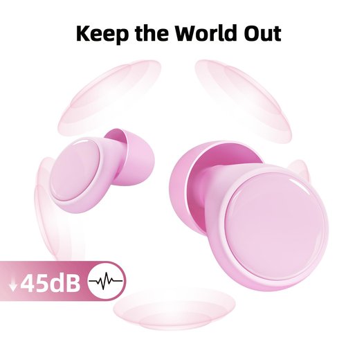 Ear Plugs for Sleeping 45dB Noise Cancelling System Ear Plugs for Concerts, Focus Travel, Work Silicone Hearing Protection Earplugs with 8 Tips (XS-L) Reusable Powerful Noise Reduction Ear Plug Pink