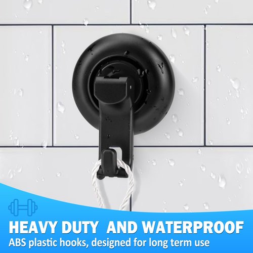 TACGEA Suction Cup Hooks for Shower, Powerful Vacuum Shower Hook for Towel, Robe, Loofah - Reuseable and Removeable Bathroom Hook, Black, 6 Pack