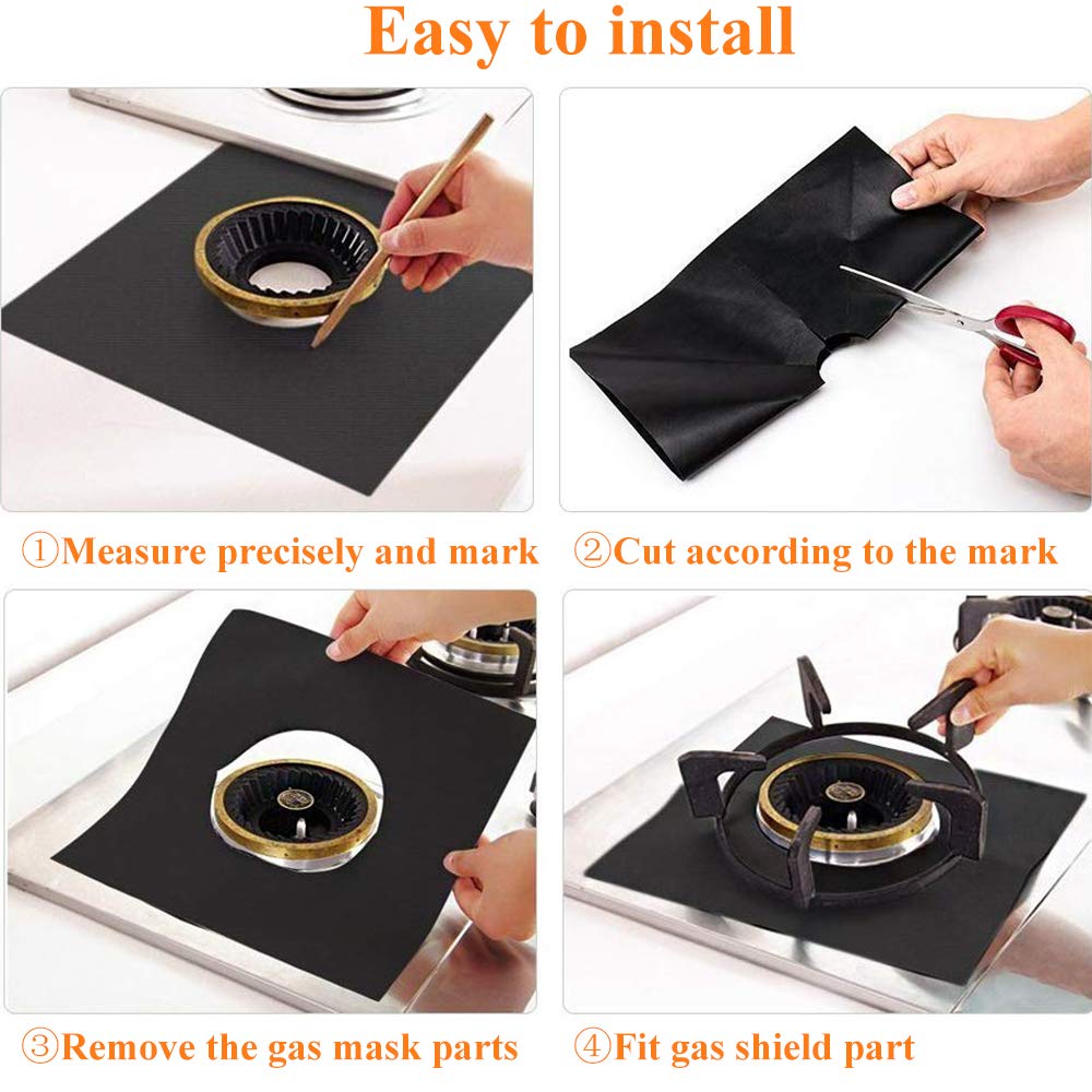 10 Pack Stove Burner Covers Double Thickness Reusable Non-Stick Heat-Resistant Gas Range Protectors for Kitchen and Easy to Clean(Black)FLSEPAMB