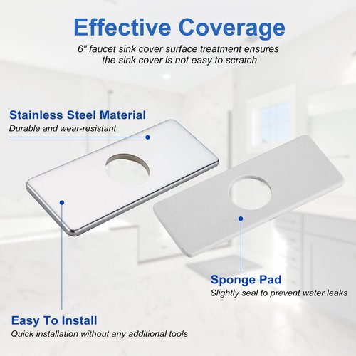 Greenspring 6 Inch Chrome Sink Hole Cover, 4" Hole Cover Deck Plate, Bathroom Faucet Deck Plate, Stainless Steel Square Escutcheon for Bathroom or Kitchen Single Hole Vanity Sink Faucet