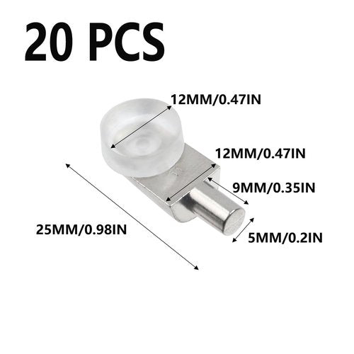 Semetall Shelf Support Pegs 5MM,Shelf Pins for Wood Shelving,Mirror Clips Metal Shelf Clips with Suction Cup,20Pcs