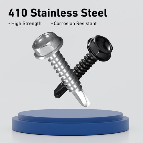 BNUOK #10 x 3/4 Inch Self Drilling Screws, (58pcs) 0.5 lbs Black Self Tapping Screws for Metal, 410 Stainless Steel Hex Washer Head Sheet Metal Screws