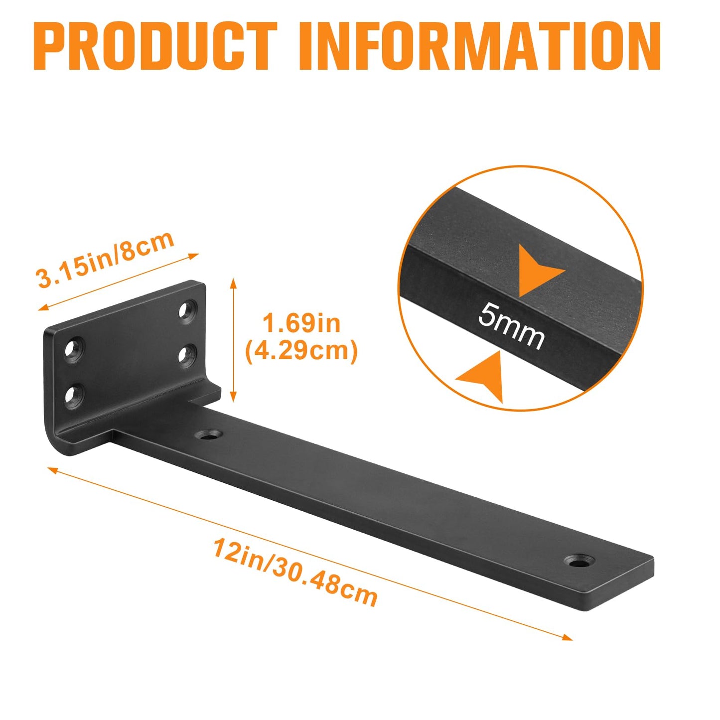 Floating Shelf Bracket 12inch 6 Pack L Brackets for Shelves Black Metal Heavy Duty Shelf Brackets for DIY Decorative with Mounting Hardware