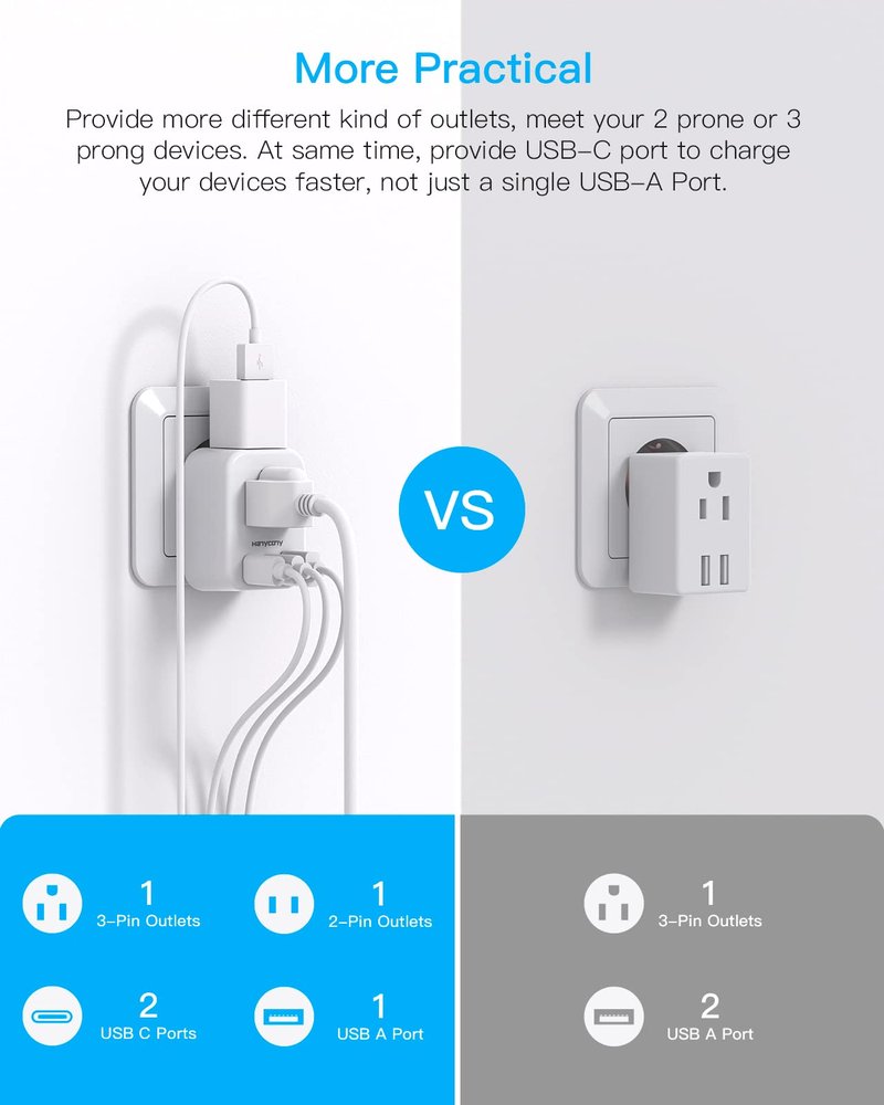 HANYCONY US to Australia New Zealand Power Plug Adapter, Type I Adapter Plug 2 Outlets 3 USB Ports(2 USB C), Australia Travel Plug Adapter for USA to Australian AU China Argentina Fiji Essentials