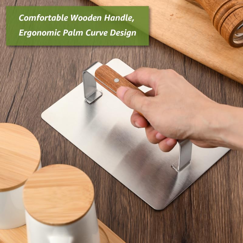 Stainless Steel Trash Compactor Tool with Wooden Handle for Kitchen Waste