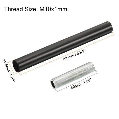 MECCANIXITY Threaded Extension Rod, 3.94" Lamp Pipe with Connector Light Fixture Parts for Pendant Light Island Lighting Chandeliers Stems, Black 4 Set