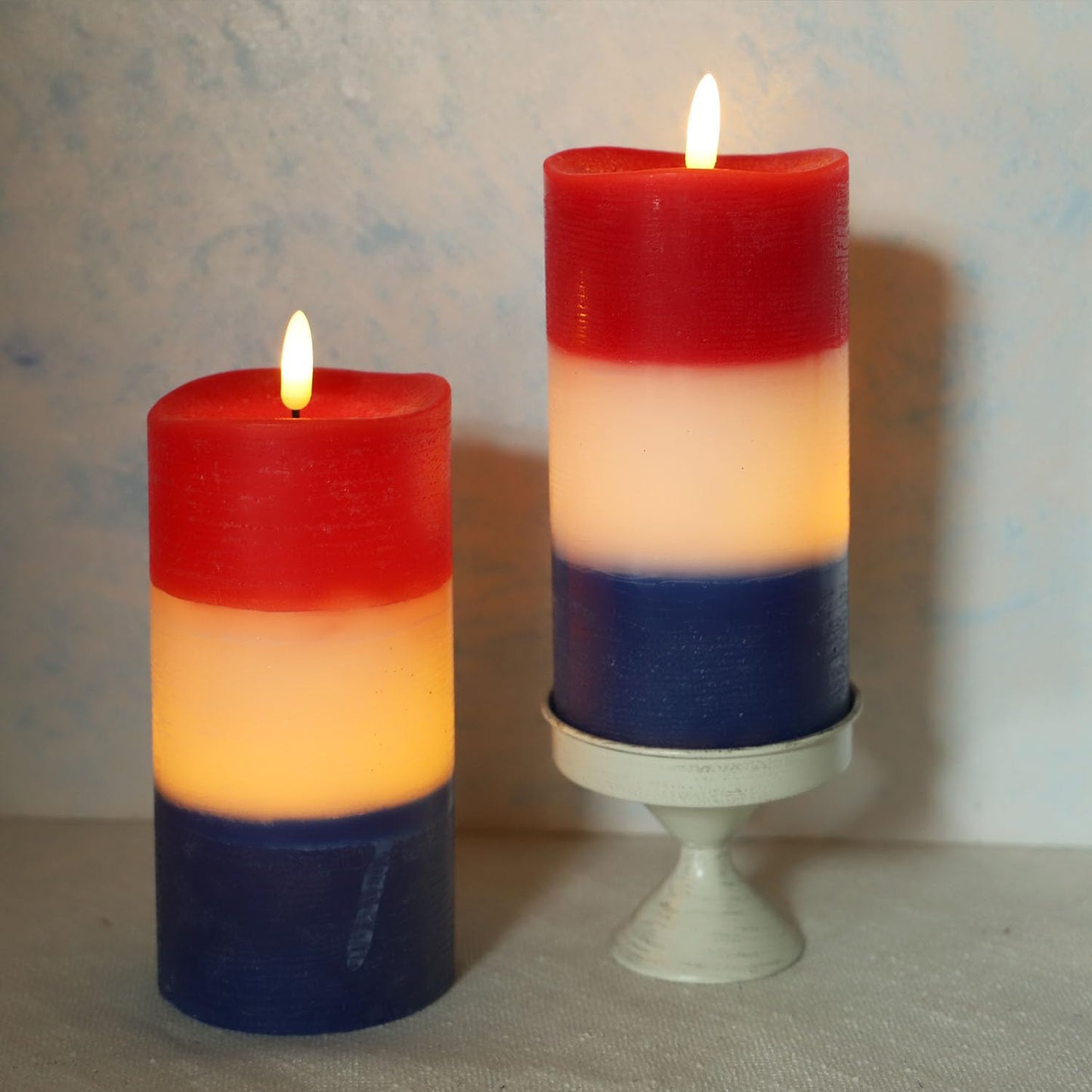 4th of July Pillar Candles - Concave Edge,Real Wax, Red White Blue Patriotic Flameless Candle (3"×6") Battery Operated with Remote Timer Flickering LED Candles for Patriotic Holiday Decor