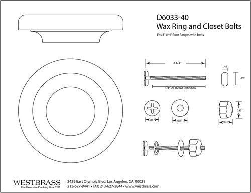 Westbrass D6033-40 Thick Wax Ring Gasket for Toilet Bowl, Includes Flange and Closet Bolts (24-Pack), Tan (D6033-40-24)