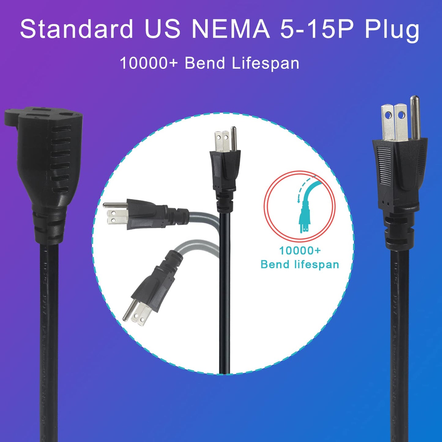 KUNCAN 3-Way Splitter Extension Cord - 3 Prong 1 to 3 Way Power Splitter, 1FT 18AWG 10A/1250W, NEMA 5-15P to 3X NEMA 5-15R Y Style 3-Outlet Extension Cord for Home, Room, Office(Black 1-Pack)