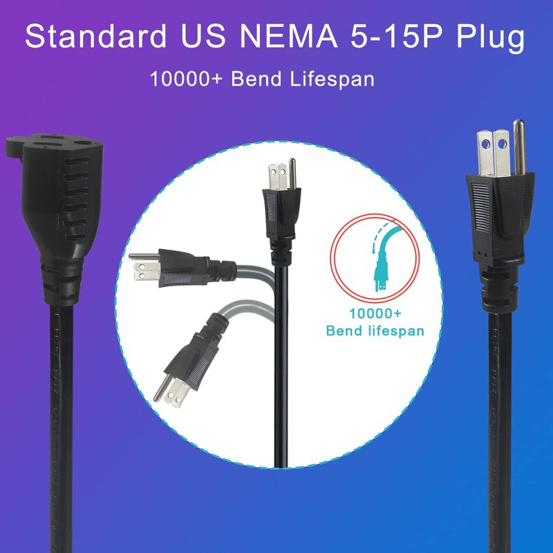 KUNCAN 3-Way Splitter Extension Cord - 3 Prong 1 to 3 Way Power Splitter, 1FT 18AWG 10A/1250W, NEMA 5-15P to 3X NEMA 5-15R Y Style 3-Outlet Extension Cord for Home, Room, Office(Black 1-Pack)