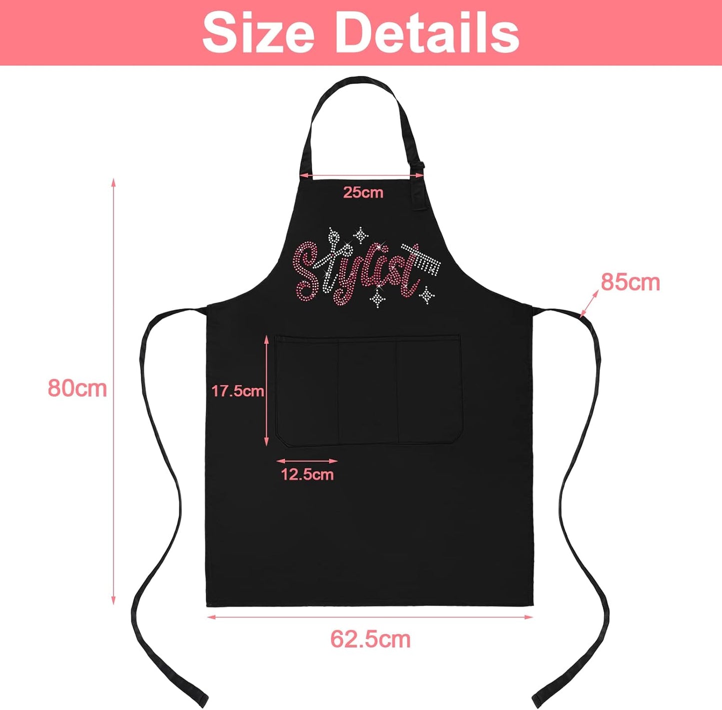 Coume 2 Pcs Hair Stylist Apron Hairstylist Salon Apron with Rhinestone Tools 3 Pockets Waterproof Hairdresser Barber