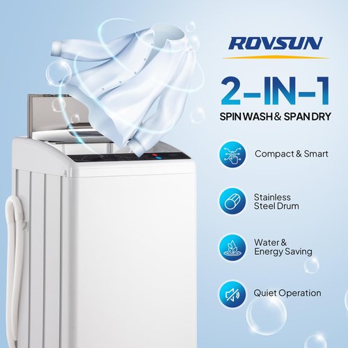 ROVSUN 25LBS Portable Washing Machine, Full-Automatic Electric Laundry Machine with Stainless Steel Drum, 110V Compact Washer, Washer and Spin Dryer Combo with Drain Pump for Apartment, Dorm, Home